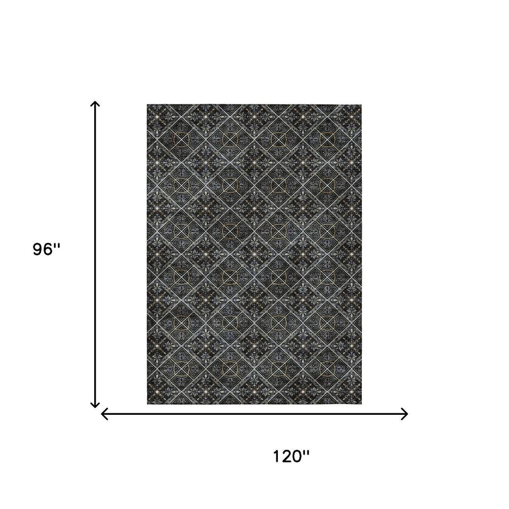 8' X 10' Black And Green Geometric Washable Indoor Outdoor Area Rug HomeRoots