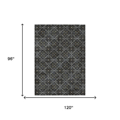 8' X 10' Black And Green Geometric Washable Indoor Outdoor Area Rug HomeRoots
