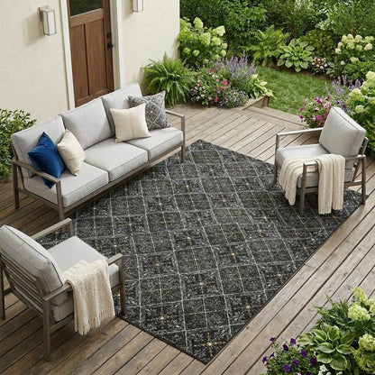 8' X 10' Black And Green Geometric Washable Indoor Outdoor Area Rug HomeRoots