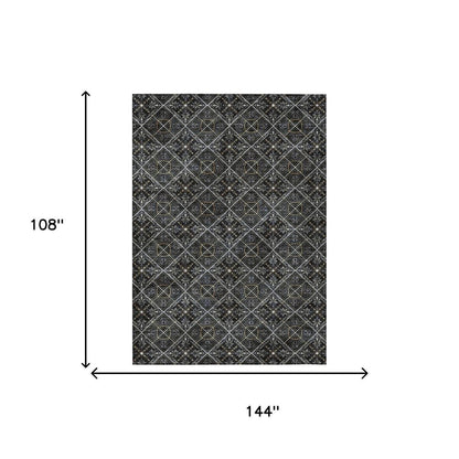 9' X 12' Black And Green Geometric Washable Indoor Outdoor Area Rug HomeRoots