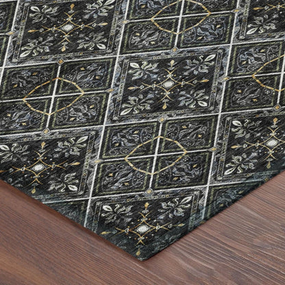 9' X 12' Black And Green Geometric Washable Indoor Outdoor Area Rug HomeRoots