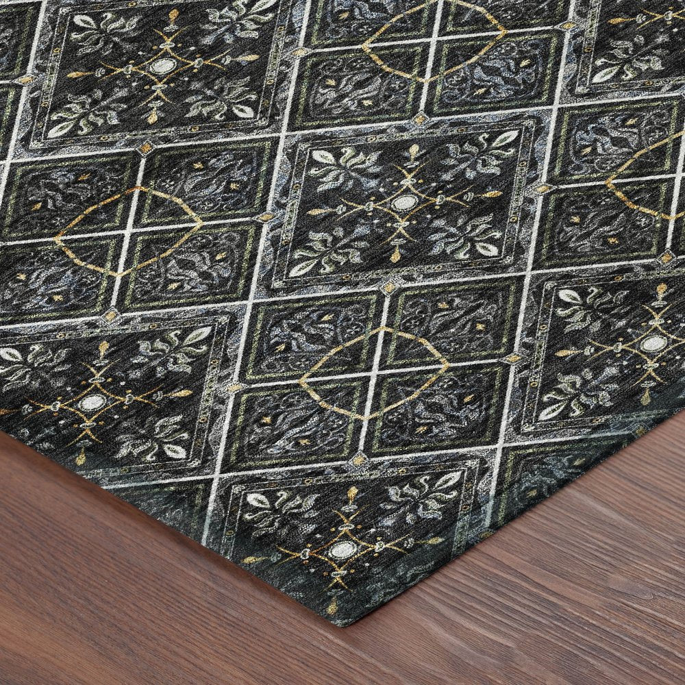 9' X 12' Black And Green Geometric Washable Indoor Outdoor Area Rug HomeRoots