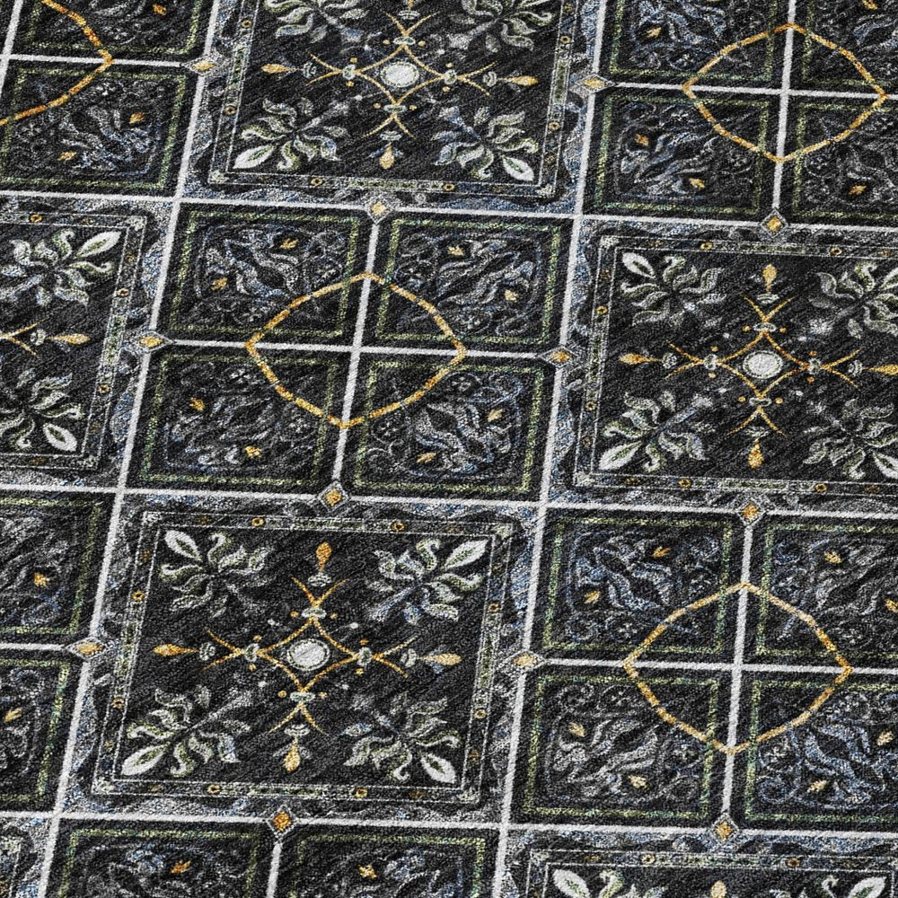 9' X 12' Black And Green Geometric Washable Indoor Outdoor Area Rug HomeRoots