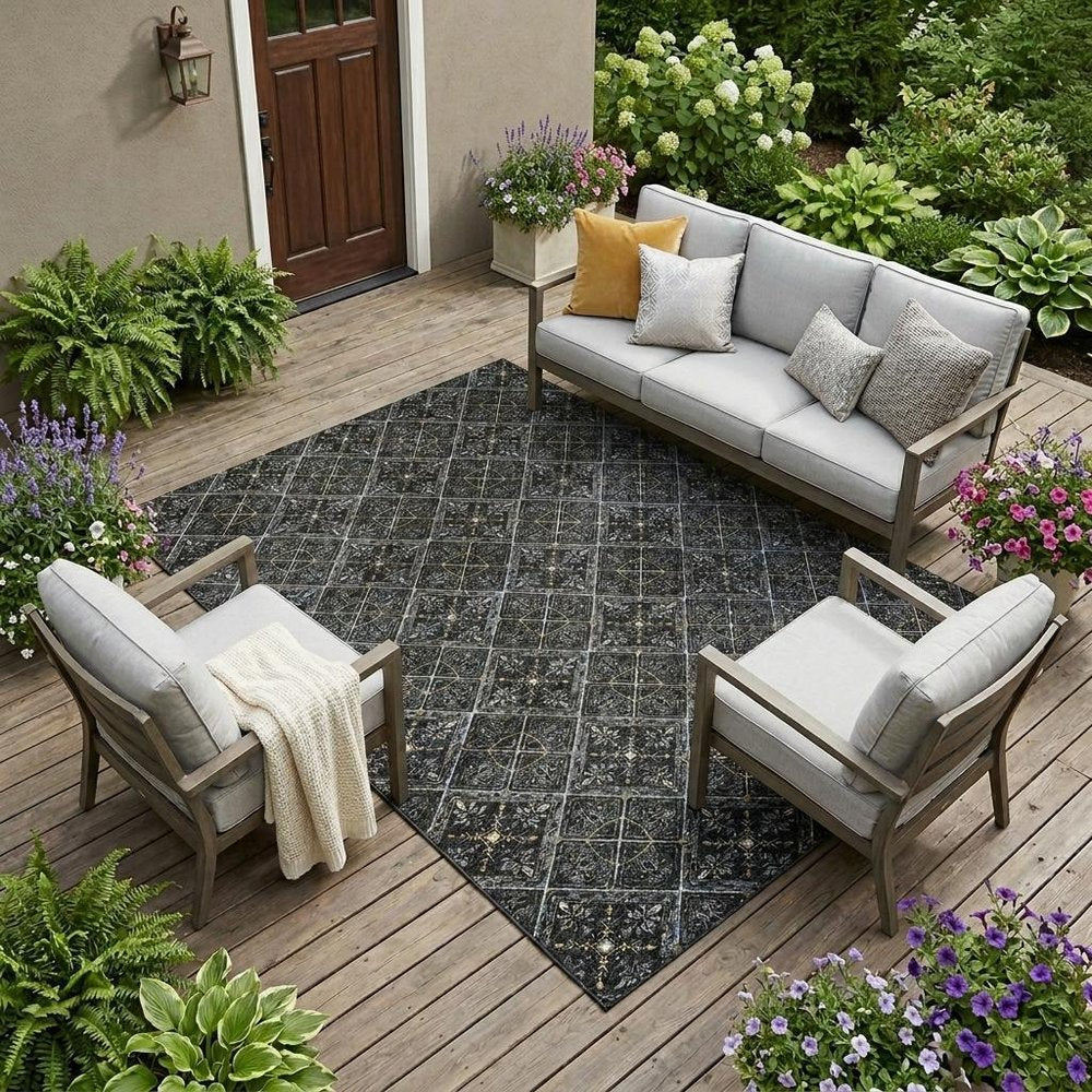 9' X 12' Black And Green Geometric Washable Indoor Outdoor Area Rug HomeRoots