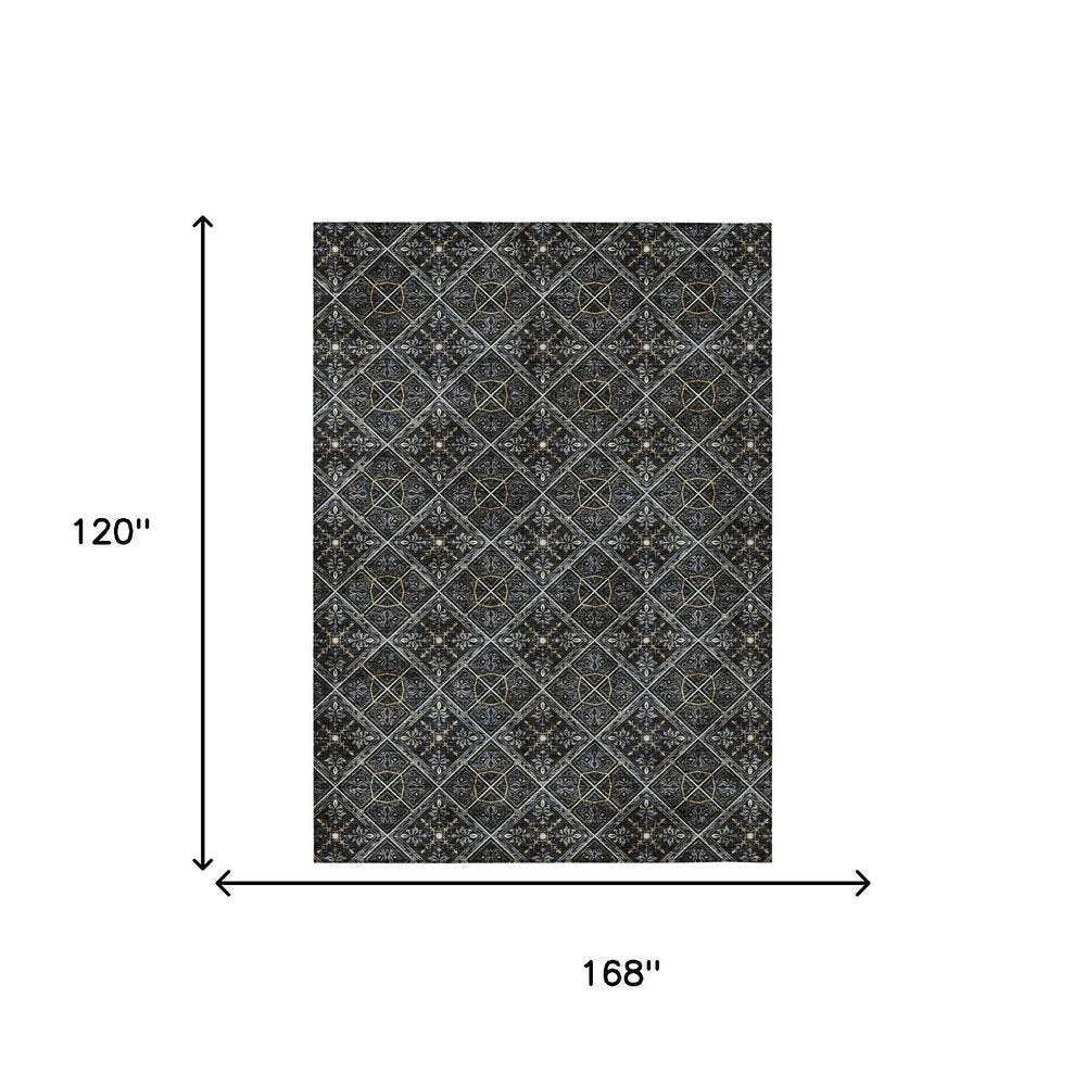 10' X 14' Black And Green Geometric Washable Indoor Outdoor Area Rug HomeRoots