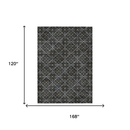 10' X 14' Black And Green Geometric Washable Indoor Outdoor Area Rug HomeRoots