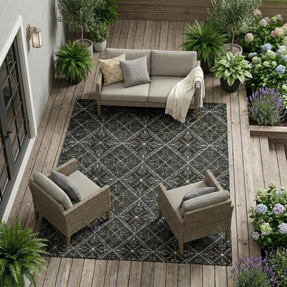 10' X 14' Black And Green Geometric Washable Indoor Outdoor Area Rug HomeRoots