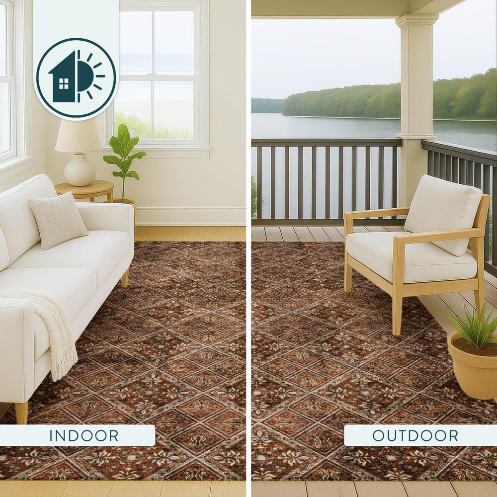 3' X 5' Red And Rust Geometric Washable Indoor Outdoor Area Rug HomeRoots