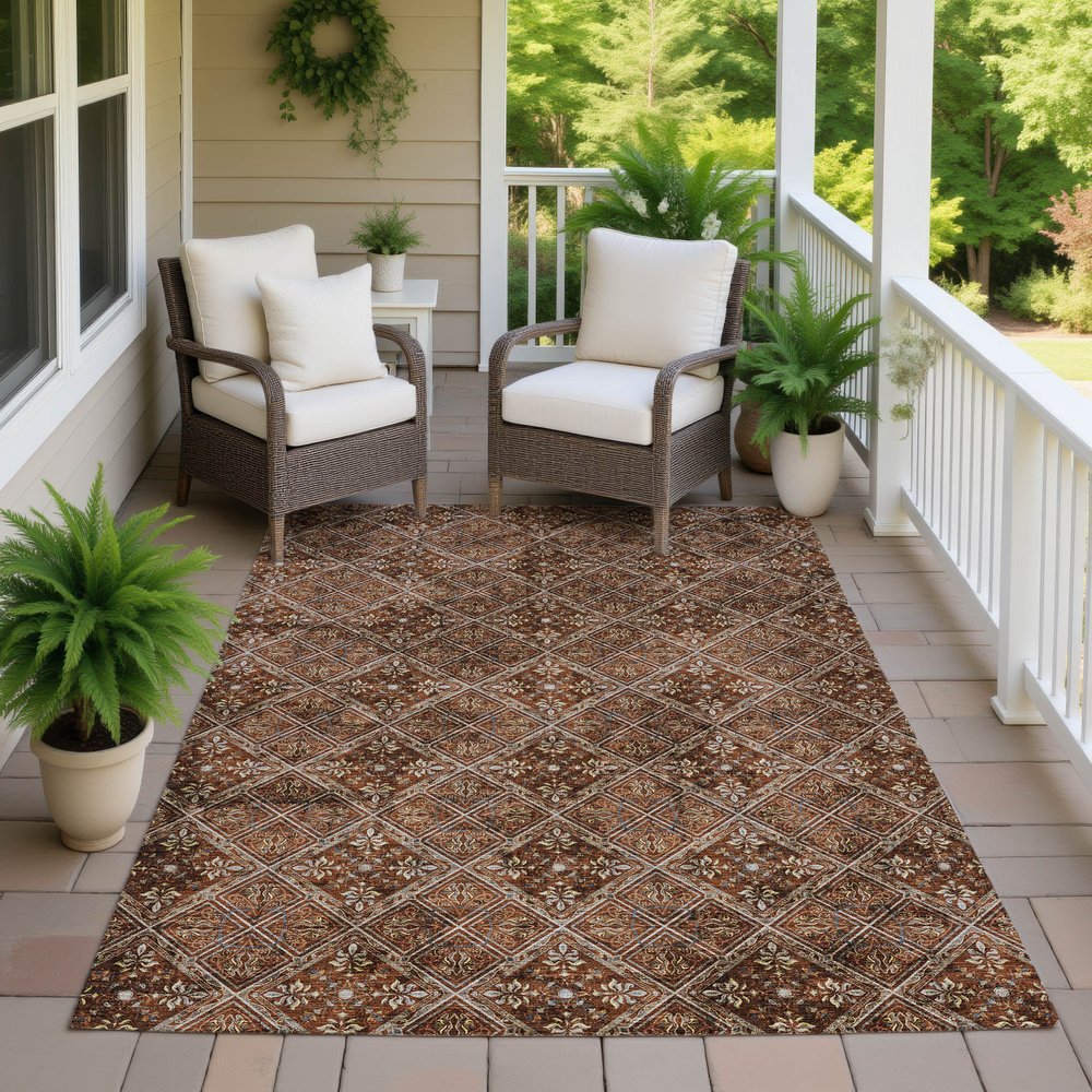 3' X 5' Red And Rust Geometric Washable Indoor Outdoor Area Rug HomeRoots