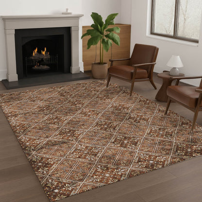 3' X 5' Red And Rust Geometric Washable Indoor Outdoor Area Rug HomeRoots