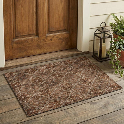 3' X 5' Red And Rust Geometric Washable Indoor Outdoor Area Rug HomeRoots