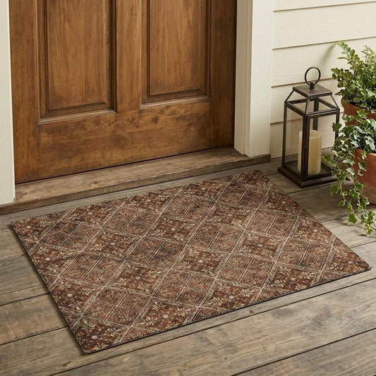 3' X 5' Red And Rust Geometric Washable Indoor Outdoor Area Rug HomeRoots