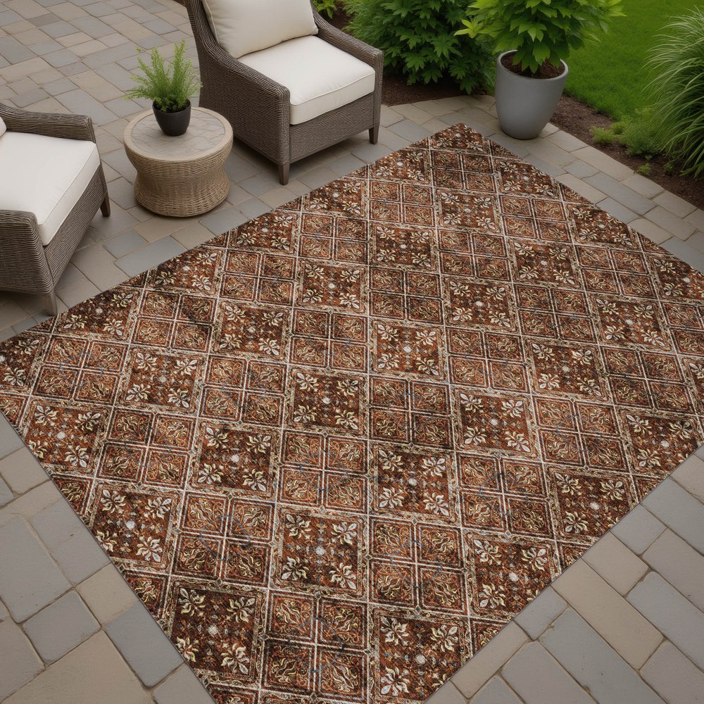 3' X 5' Red And Rust Geometric Washable Indoor Outdoor Area Rug HomeRoots