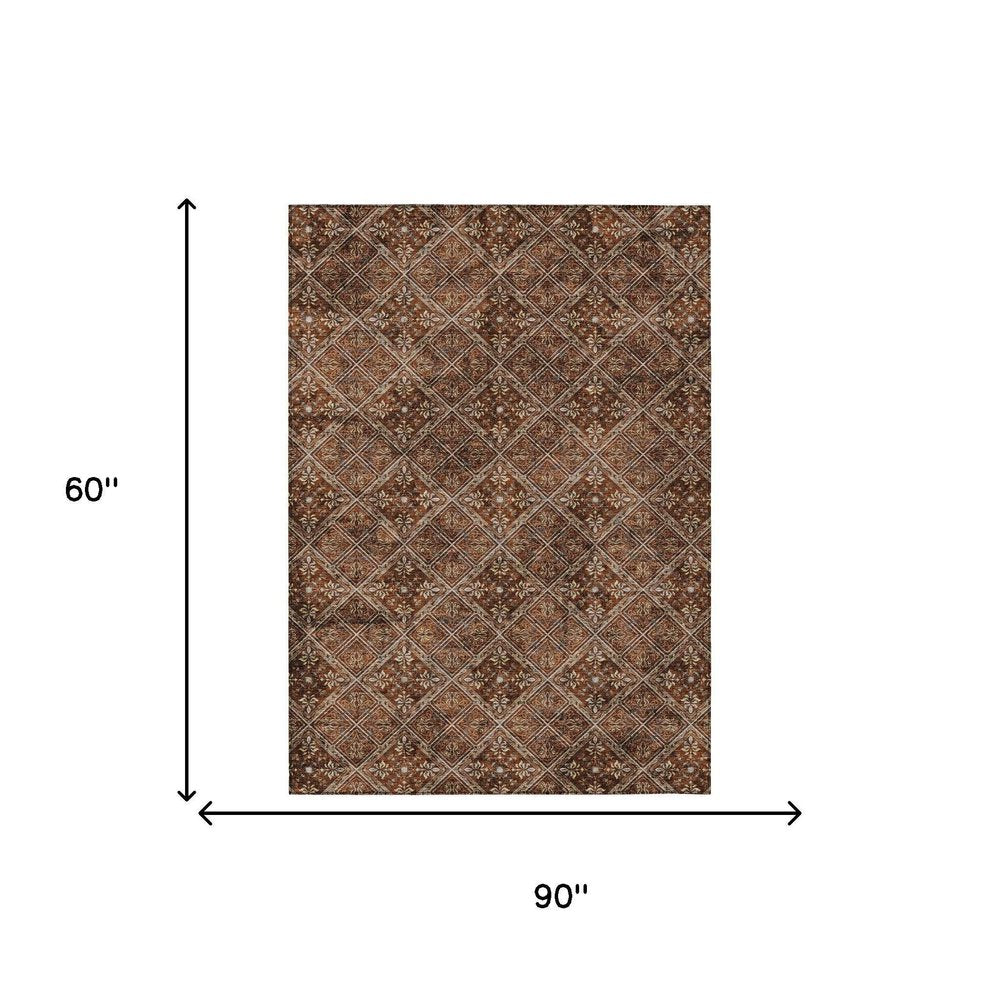 5' X 8' Red And Rust Geometric Washable Indoor Outdoor Area Rug HomeRoots