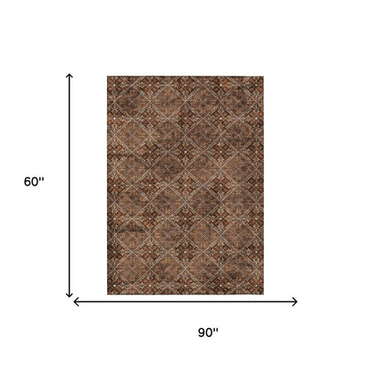 5' X 8' Red And Rust Geometric Washable Indoor Outdoor Area Rug HomeRoots
