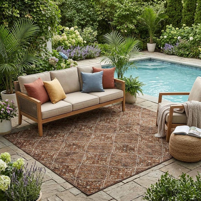 5' X 8' Red And Rust Geometric Washable Indoor Outdoor Area Rug HomeRoots