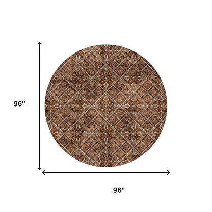 8' Red And Rust Round Geometric Washable Indoor Outdoor Area Rug HomeRoots