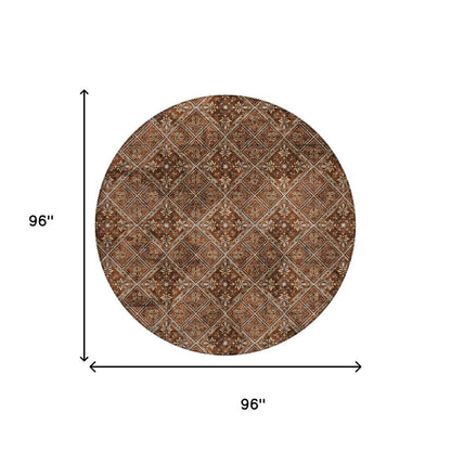8' Red And Rust Round Geometric Washable Indoor Outdoor Area Rug HomeRoots