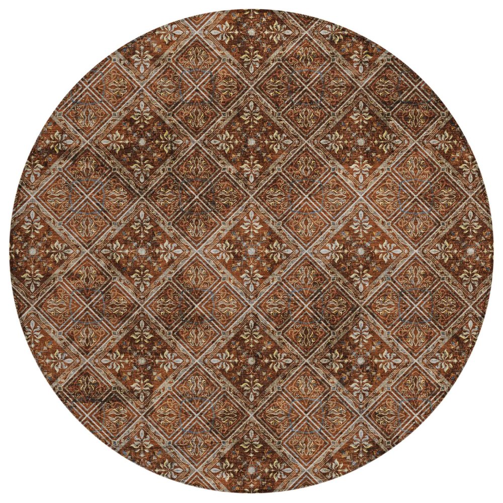 8' Red And Rust Round Geometric Washable Indoor Outdoor Area Rug HomeRoots