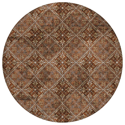 8' Red And Rust Round Geometric Washable Indoor Outdoor Area Rug HomeRoots