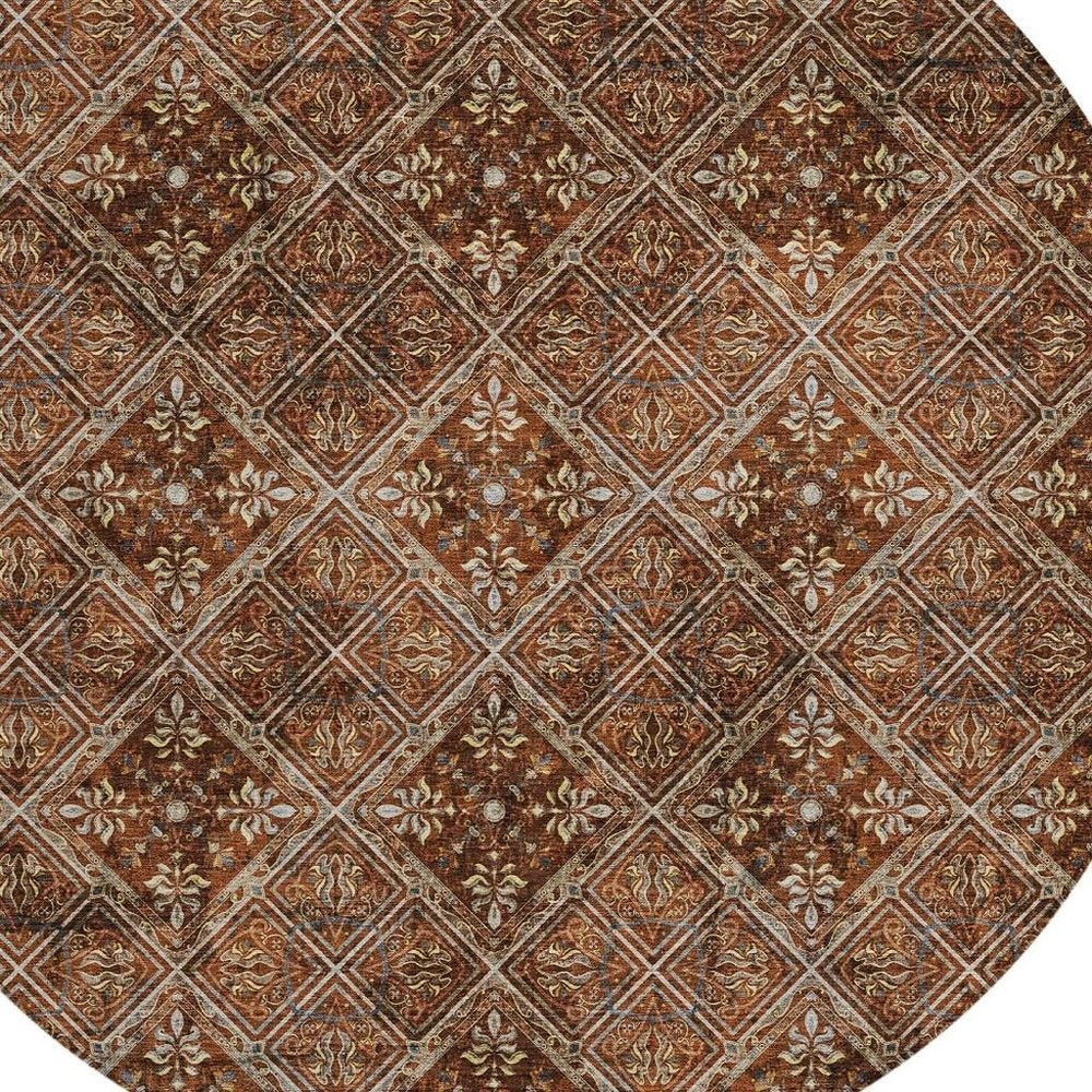 8' Red And Rust Round Geometric Washable Indoor Outdoor Area Rug HomeRoots