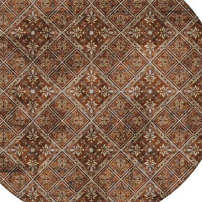 8' Red And Rust Round Geometric Washable Indoor Outdoor Area Rug HomeRoots