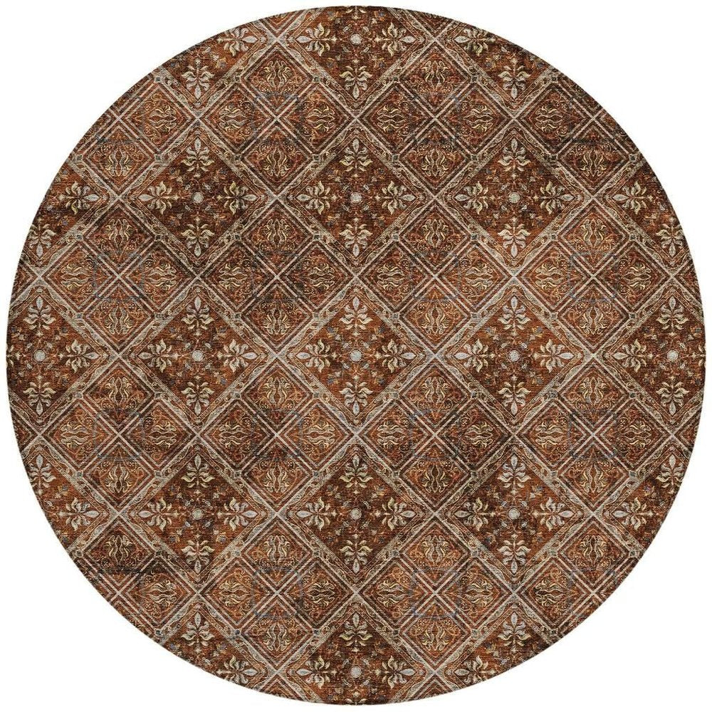 8' Red And Rust Round Geometric Washable Indoor Outdoor Area Rug HomeRoots