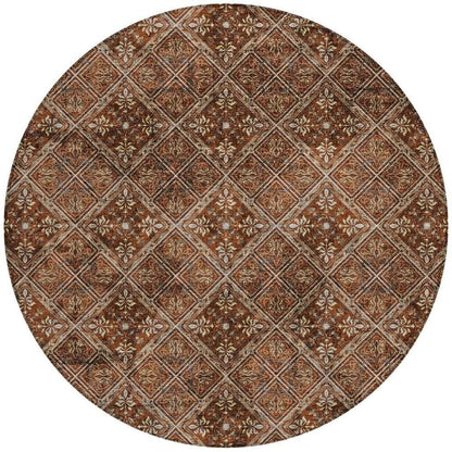 8' Red And Rust Round Geometric Washable Indoor Outdoor Area Rug HomeRoots