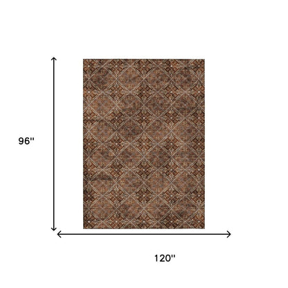 8' X 10' Red And Rust Geometric Washable Indoor Outdoor Area Rug HomeRoots