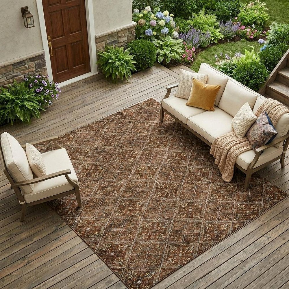 8' X 10' Red And Rust Geometric Washable Indoor Outdoor Area Rug HomeRoots