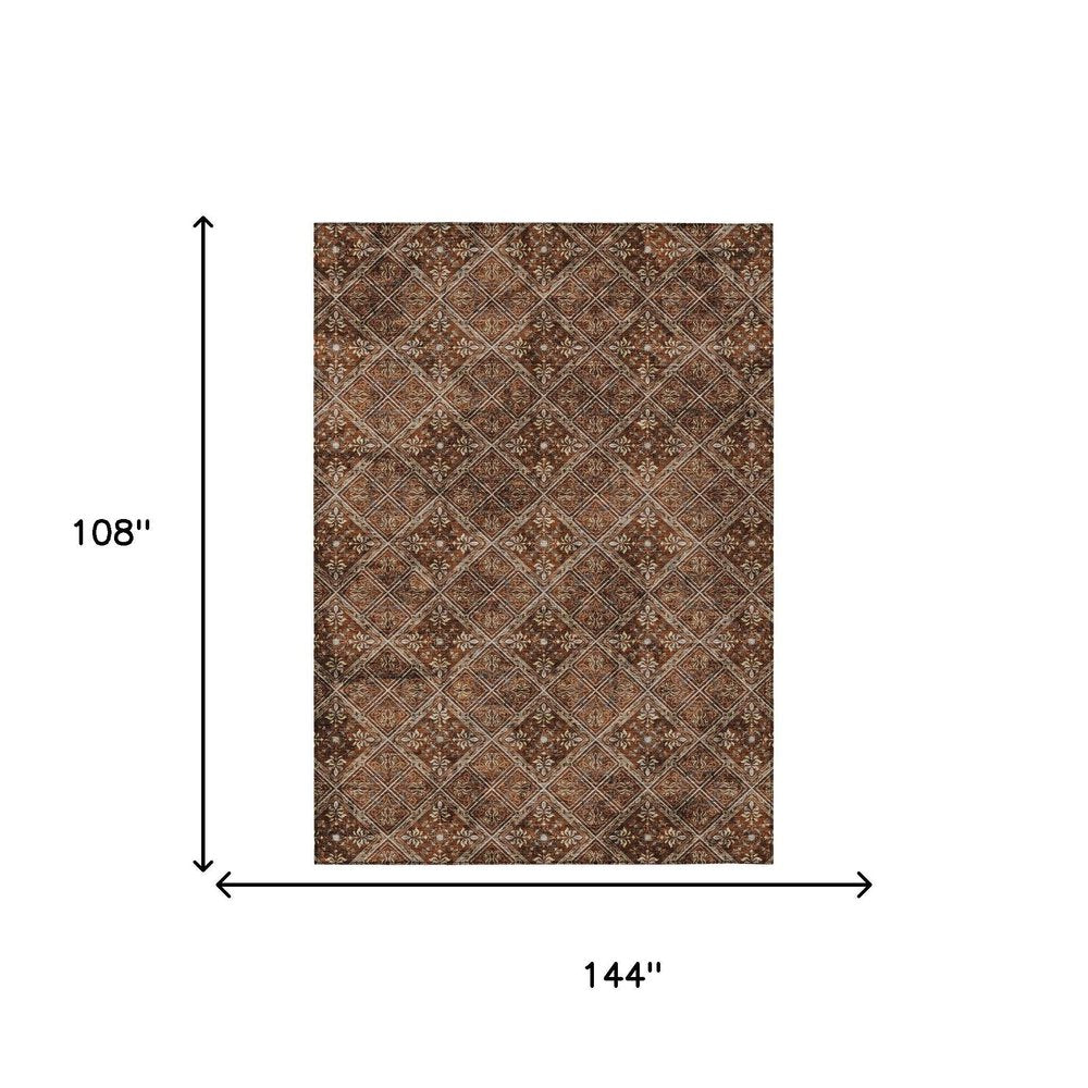 9' X 12' Red And Rust Geometric Washable Indoor Outdoor Area Rug HomeRoots
