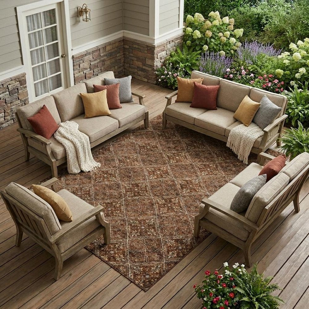 9' X 12' Red And Rust Geometric Washable Indoor Outdoor Area Rug HomeRoots