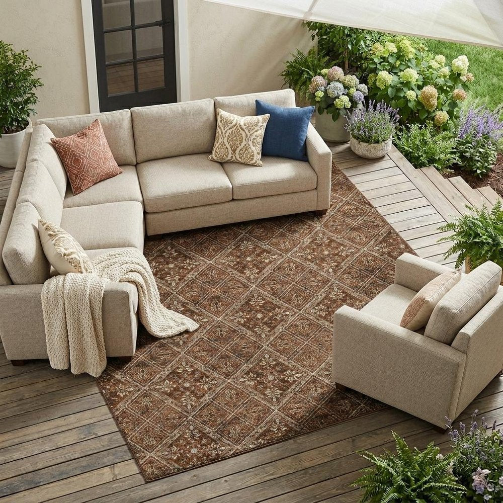 10' X 14' Red And Rust Geometric Washable Indoor Outdoor Area Rug HomeRoots