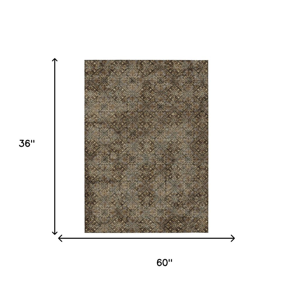 3' X 5' Chocolate And Gray Geometric Washable Indoor Outdoor Area Rug HomeRoots