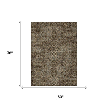 3' X 5' Chocolate And Gray Geometric Washable Indoor Outdoor Area Rug HomeRoots