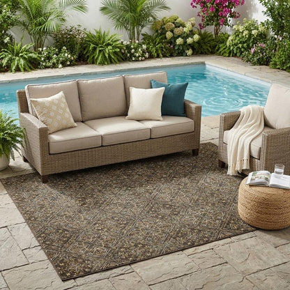 5' X 8' Chocolate And Gray Geometric Washable Indoor Outdoor Area Rug HomeRoots