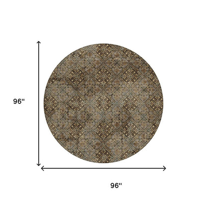 8' Chocolate And Gray Round Geometric Washable Indoor Outdoor Area Rug HomeRoots