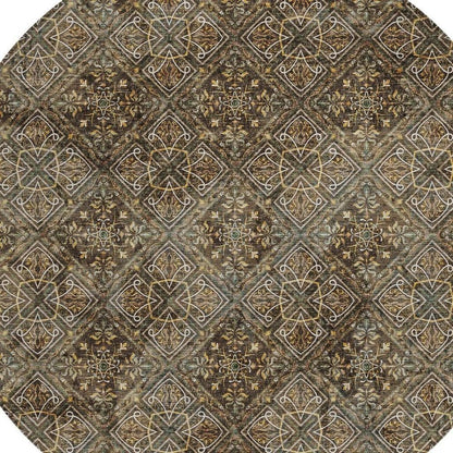 8' Chocolate And Gray Round Geometric Washable Indoor Outdoor Area Rug HomeRoots