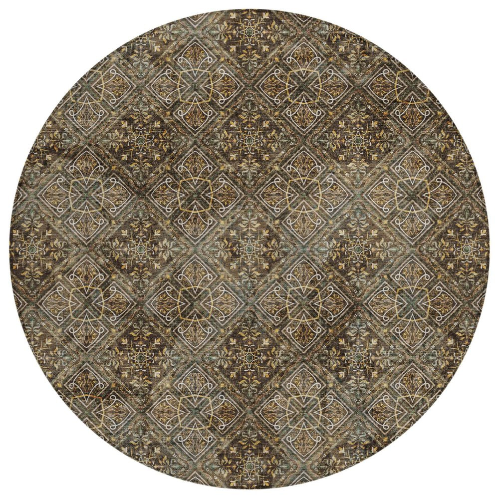 8' Chocolate And Gray Round Geometric Washable Indoor Outdoor Area Rug HomeRoots