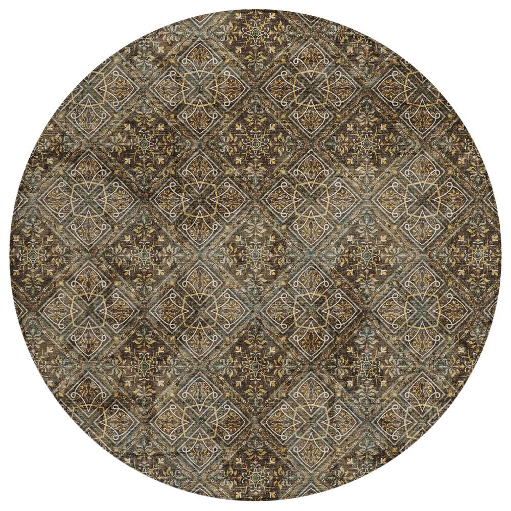 8' Chocolate And Gray Round Geometric Washable Indoor Outdoor Area Rug HomeRoots