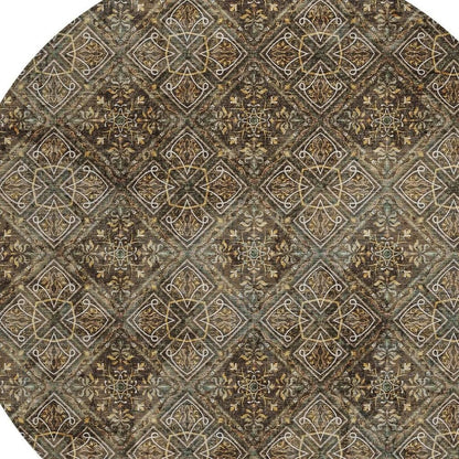 8' Chocolate And Gray Round Geometric Washable Indoor Outdoor Area Rug HomeRoots