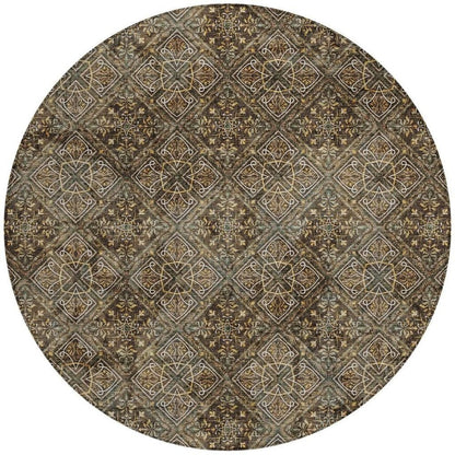 8' Chocolate And Gray Round Geometric Washable Indoor Outdoor Area Rug HomeRoots