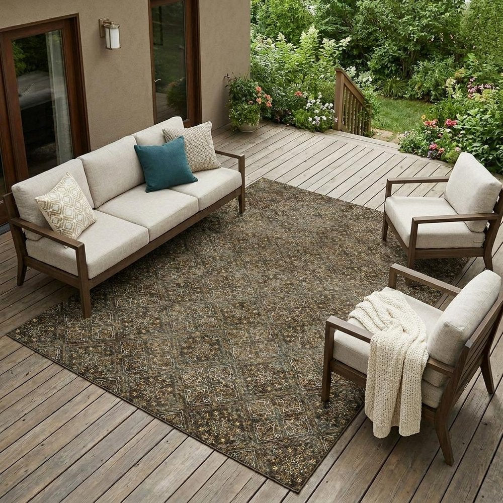 8' X 10' Chocolate And Gray Geometric Washable Indoor Outdoor Area Rug HomeRoots
