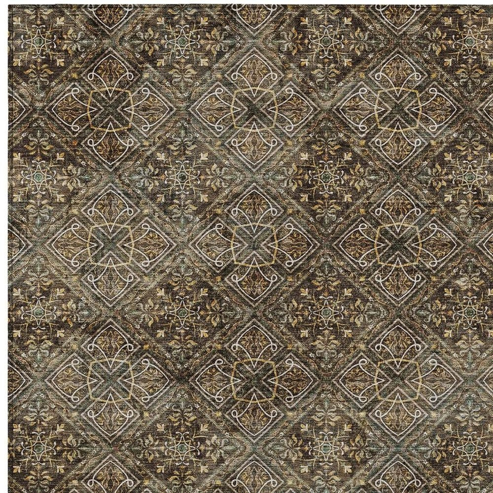 9' X 12' Chocolate And Gray Geometric Washable Indoor Outdoor Area Rug HomeRoots