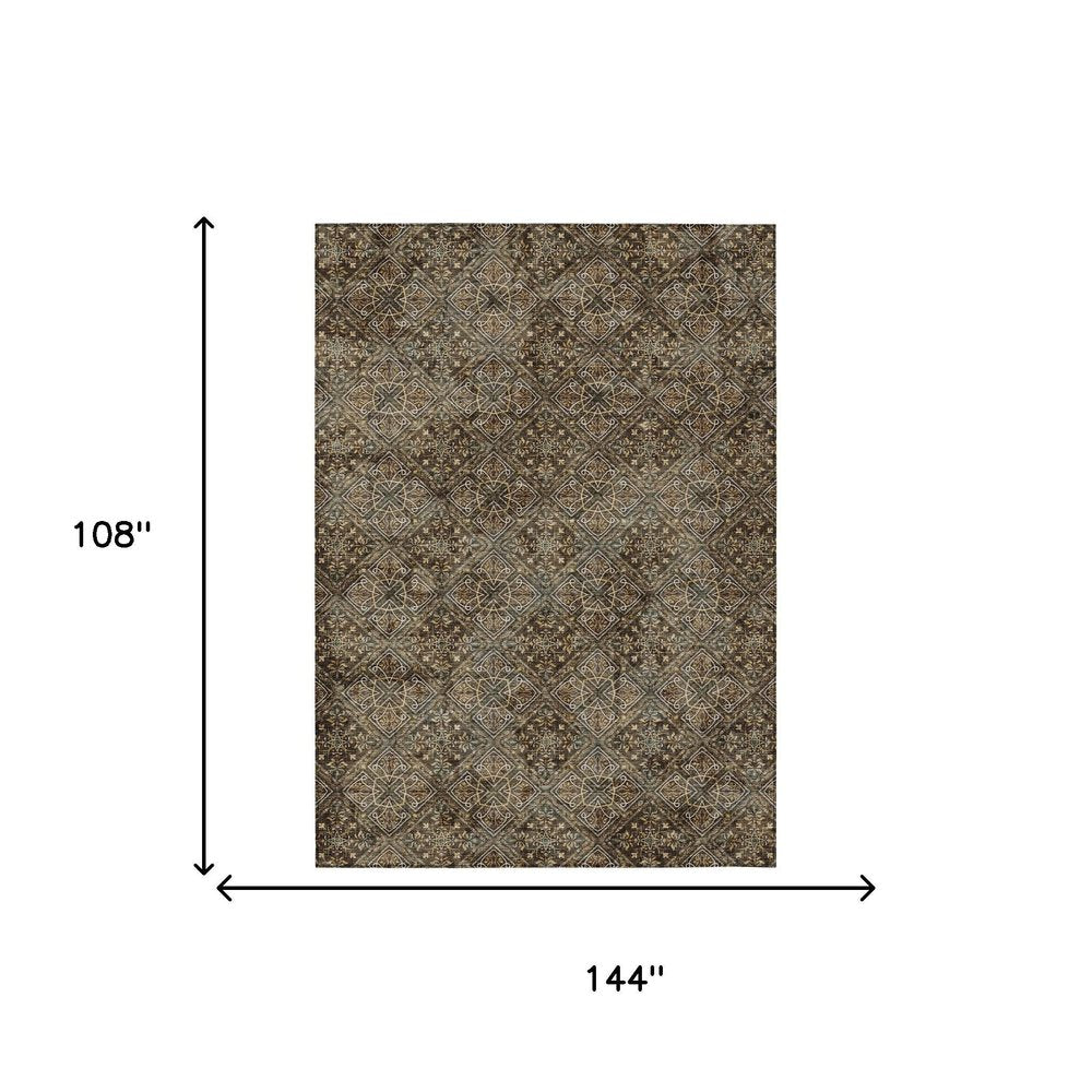 9' X 12' Chocolate And Gray Geometric Washable Indoor Outdoor Area Rug HomeRoots