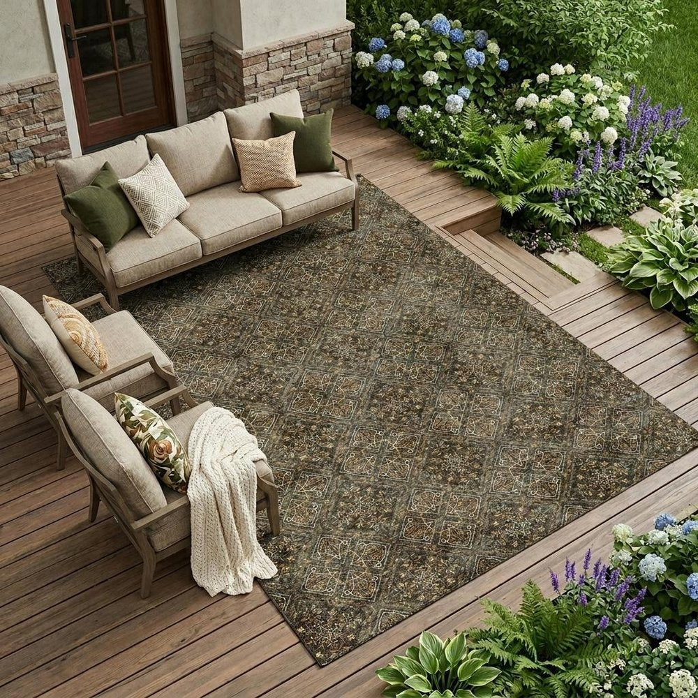9' X 12' Chocolate And Gray Geometric Washable Indoor Outdoor Area Rug HomeRoots