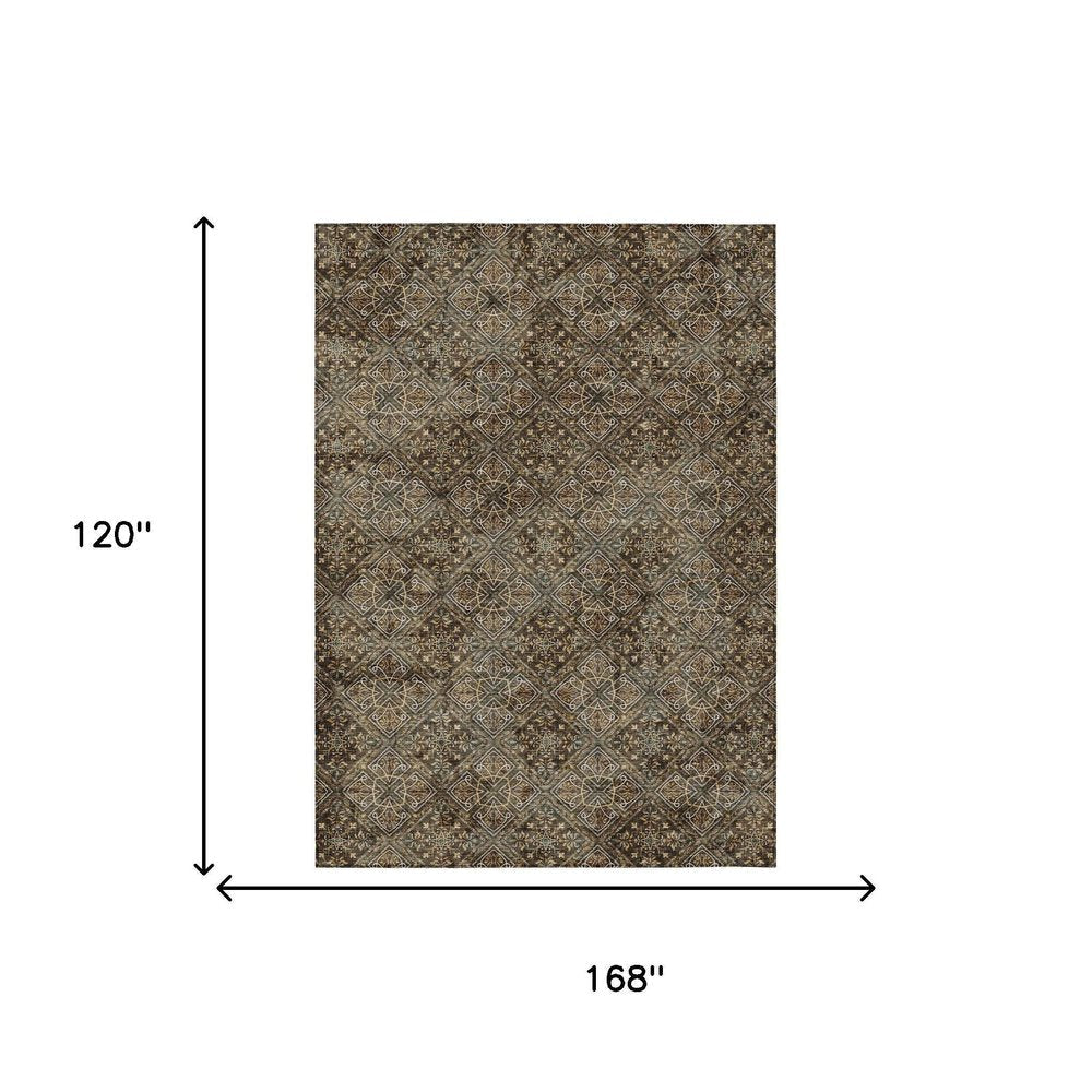 10' X 14' Chocolate And Gray Geometric Washable Indoor Outdoor Area Rug HomeRoots