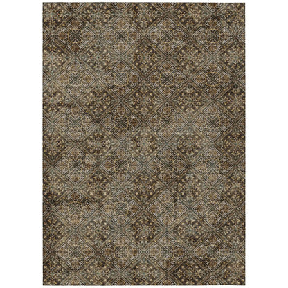 10' X 14' Chocolate And Gray Geometric Washable Indoor Outdoor Area Rug HomeRoots
