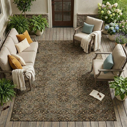 10' X 14' Chocolate And Gray Geometric Washable Indoor Outdoor Area Rug HomeRoots