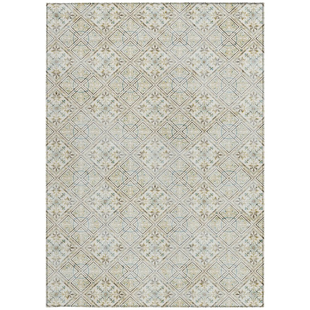 3' X 5' Ivory And Blue Geometric Washable Indoor Outdoor Area Rug HomeRoots